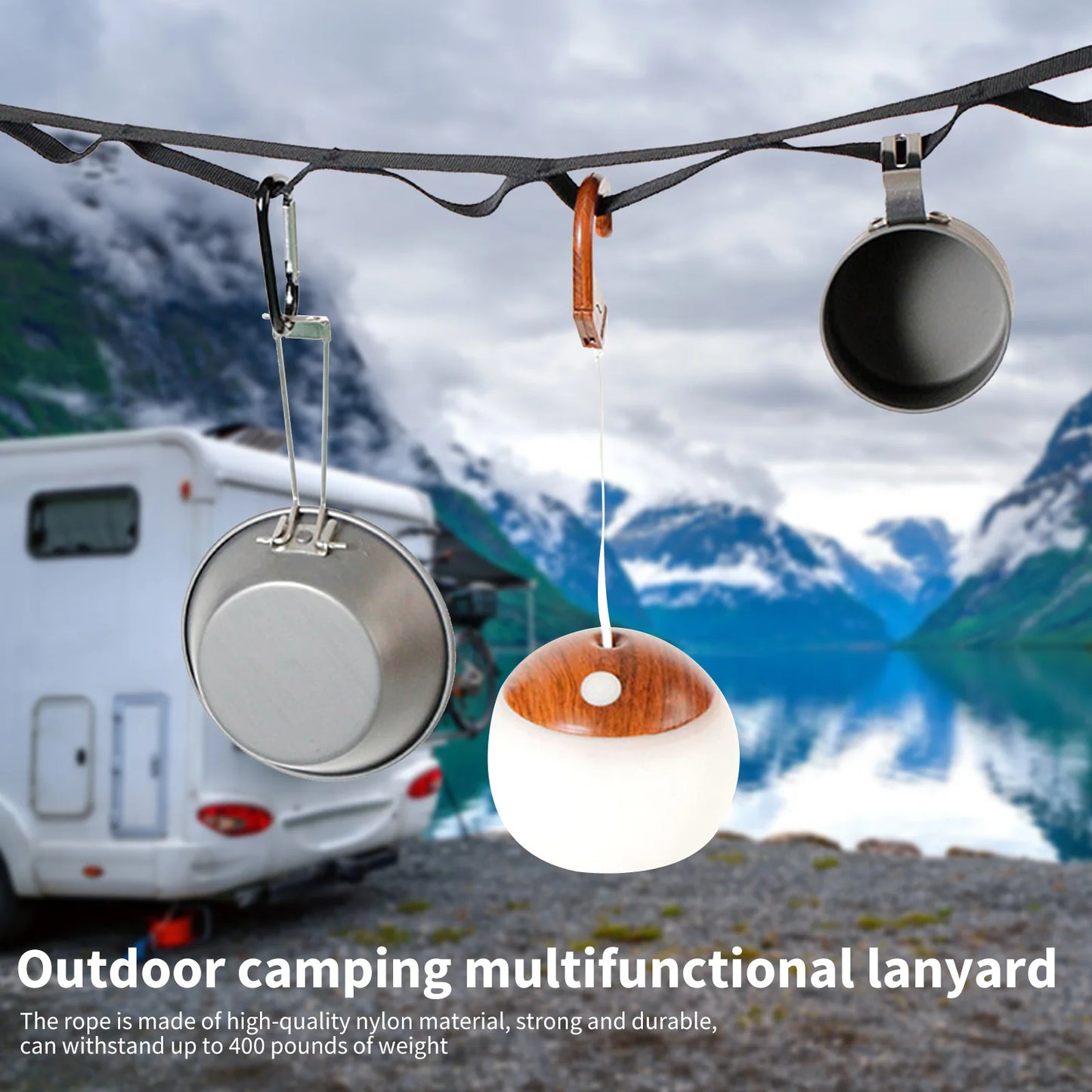 Outdoor Camping Lanyard Hanger, 6.5Ft Hanging Strap for Kitchen Utensil, Bags, Lantern, Lamp, Storage Rope Extension Belt