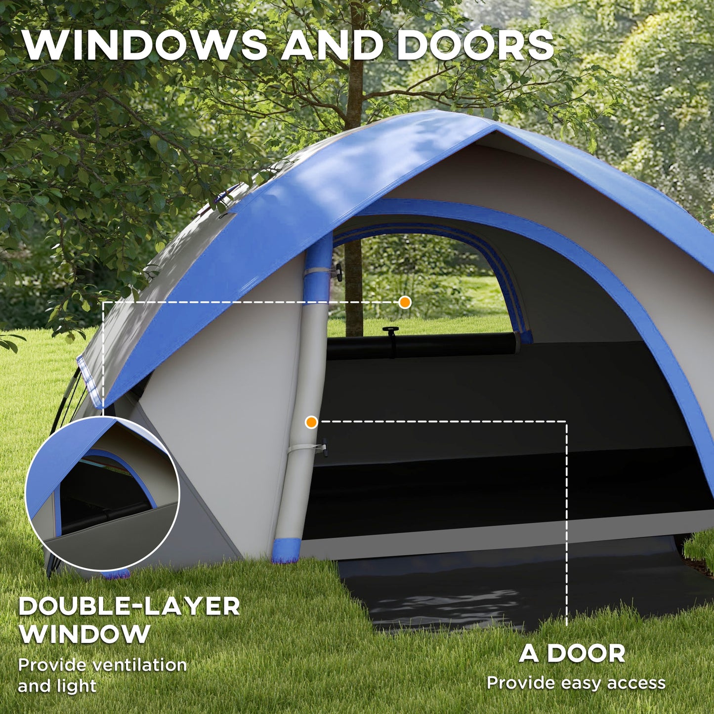 Camping Tent for 2 Person with Sewn-In Groundsheet, 3000Mm Waterproof