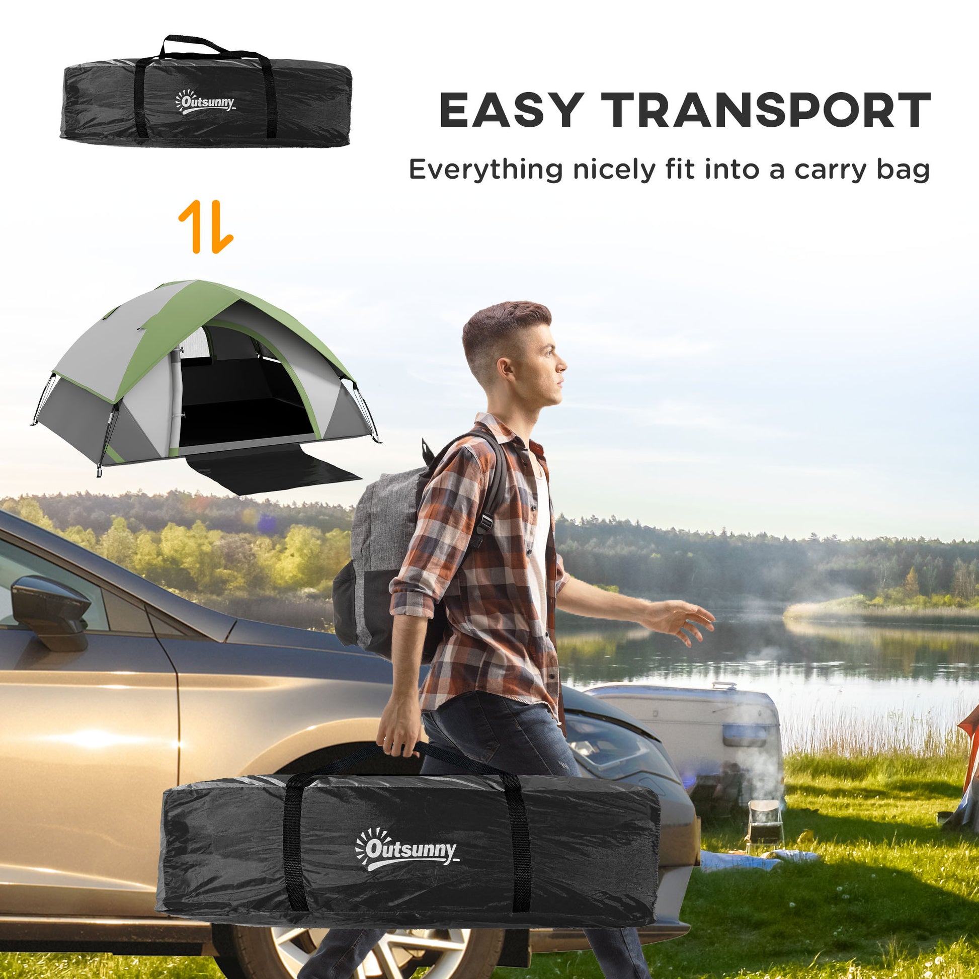Camping Tent for 2 Person with Sewn-In Groundsheet, 3000Mm Waterproof