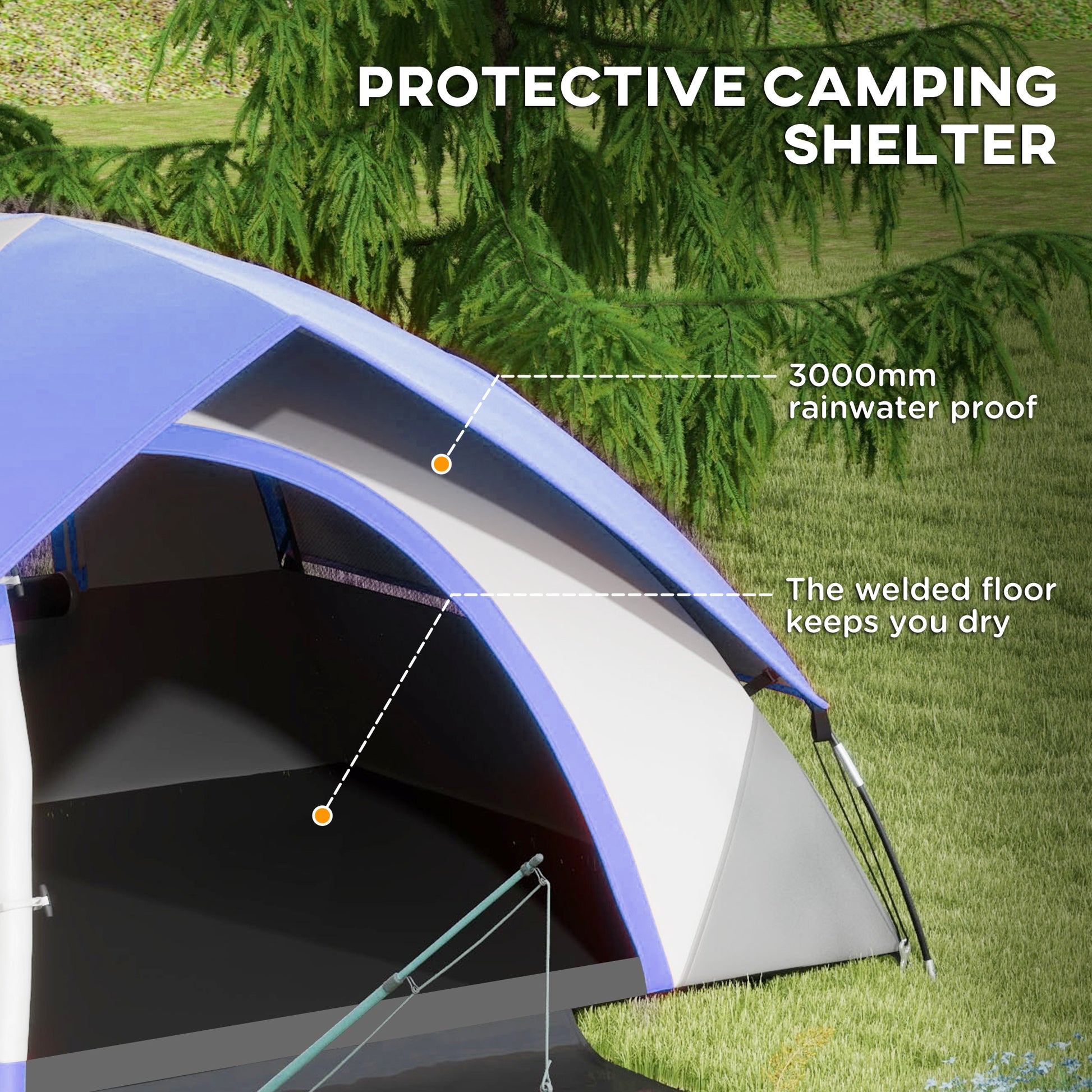 Camping Tent for 2 Person with Sewn-In Groundsheet, 3000Mm Waterproof