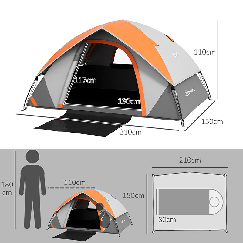 Camping Tent for 2 Person with Sewn-In Groundsheet, 3000Mm Waterproof