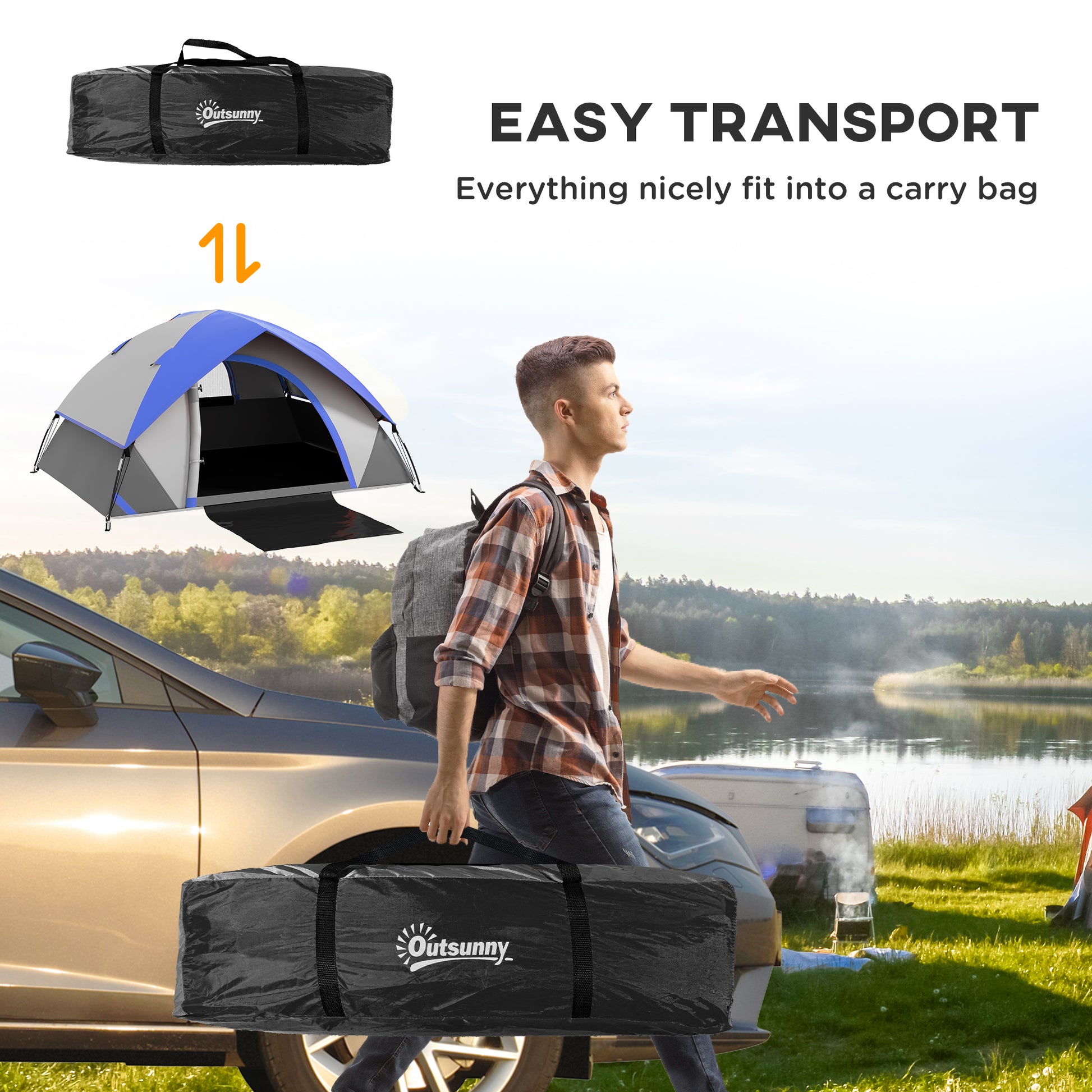 Camping Tent for 2 Person with Sewn-In Groundsheet, 3000Mm Waterproof