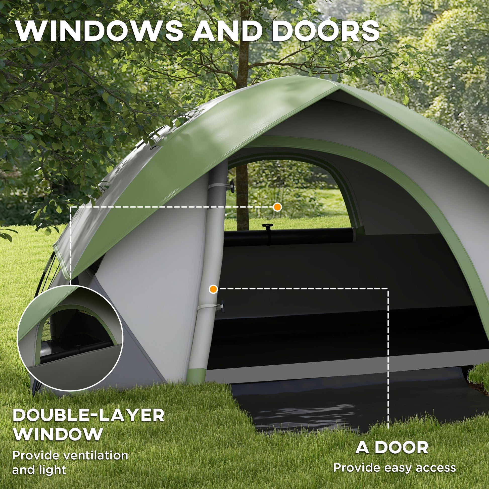 Camping Tent for 2 Person with Sewn-In Groundsheet, 3000Mm Waterproof